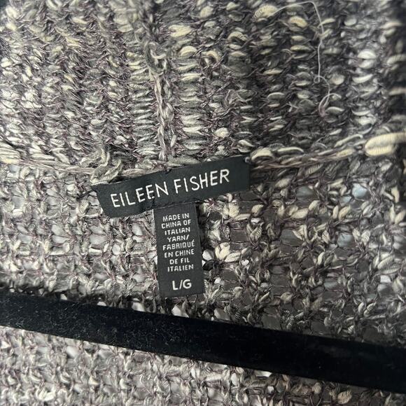 Eileen Fisher Knit Cardigan Charcoal Gray Linen Open Front Long Sleeve Sz L - Picture 2 of 5
